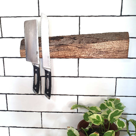 Magnetic Knife Holder, Wall Mounted, 40cm long, Holds 7 Knives,Australian Marri Timber, Unique Wedding Present