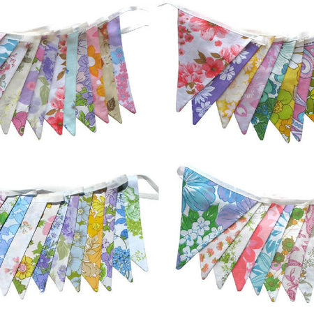 Vintage Buntings - Retro Multi Floral Flags. 'Rainbow Colours' Bulk Buy.