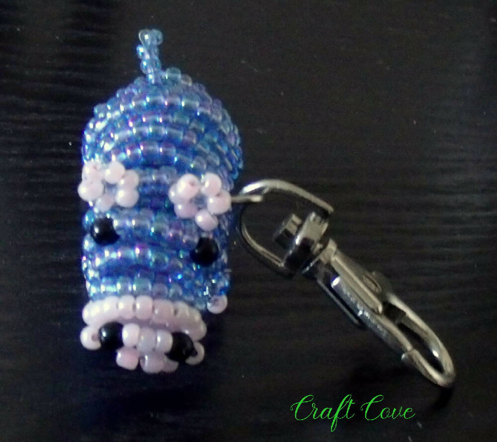3d beaded Hippopotamus, Victorian beaded keyring