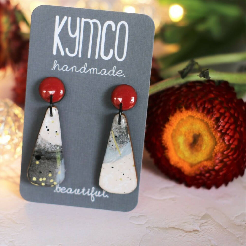 Volcano Collection | Resin Large Dangles Earrings | Red, black, grey, white