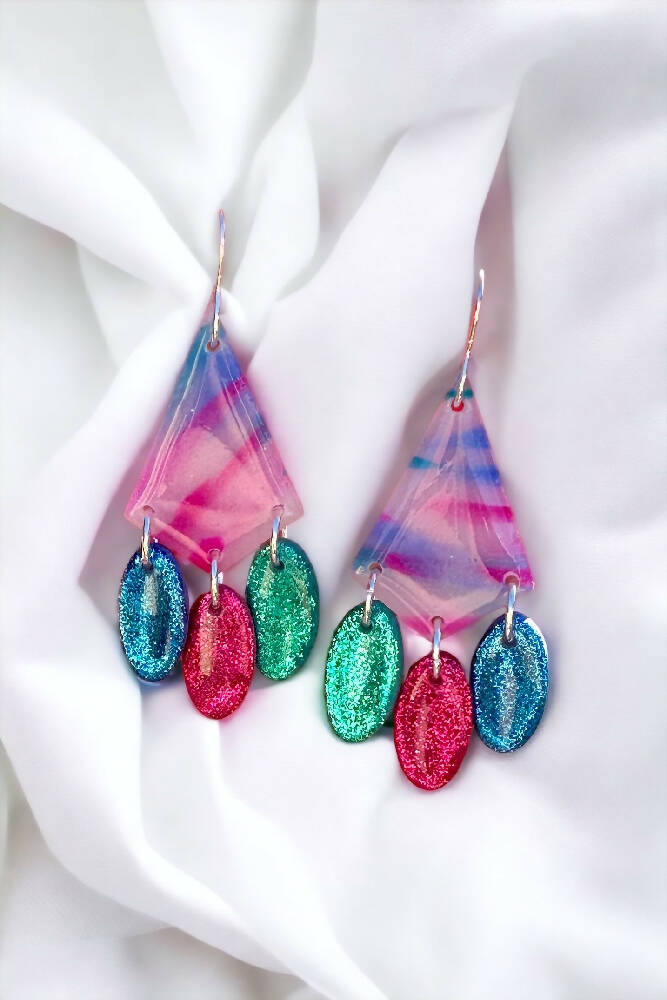 3 Glitter Drop Dangle Earrings - Polymer Clay Earrings