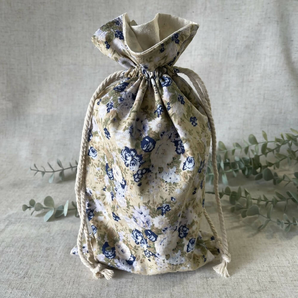 Reusable Fabric Gift Bag - Blue & Yellow Floral