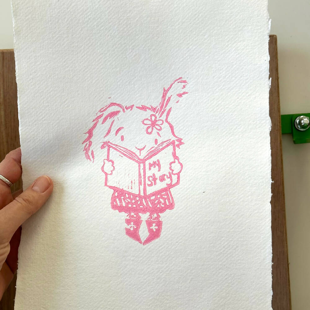 My Story Rabbit Hand Printed Lino Art Kids A5 Print
