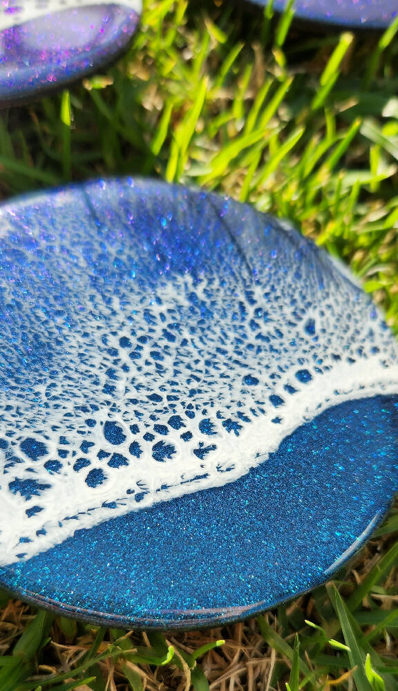 Blue, Turquoise and Purple Resin Wave Coasters (Set of 4)