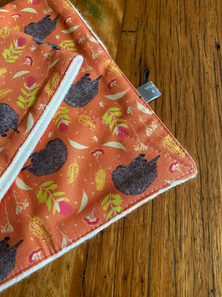 burp cloth - echidnas orange / organic cotton hemp fleece / baby toddler