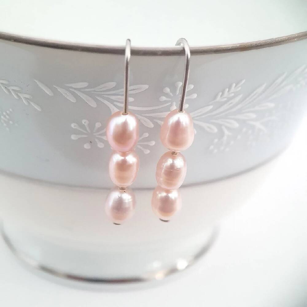 Elegant Stainless Steel and Pink Pearl Earrings: Timeless Beauty for Any Occasion, gift for her, fun, unique