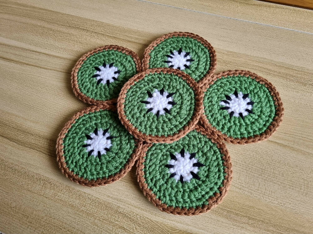 Crochet Kiwi Fruit Coasters (Set of 1, 2. 4, 6, or 8)