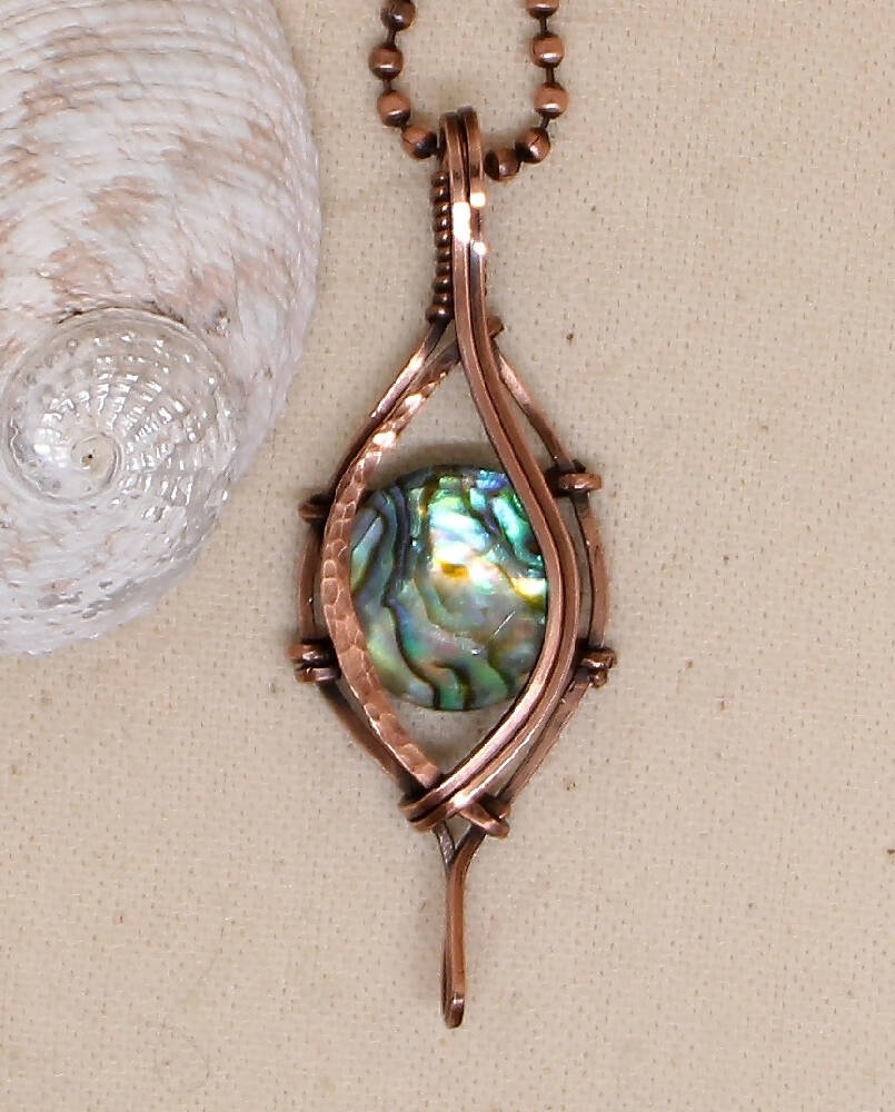 Abalone Doublet in Hammered Copper with chain
