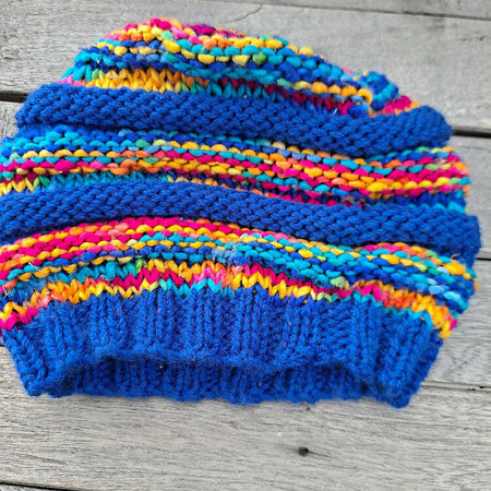 knitted kid's beanie made from wool and silk