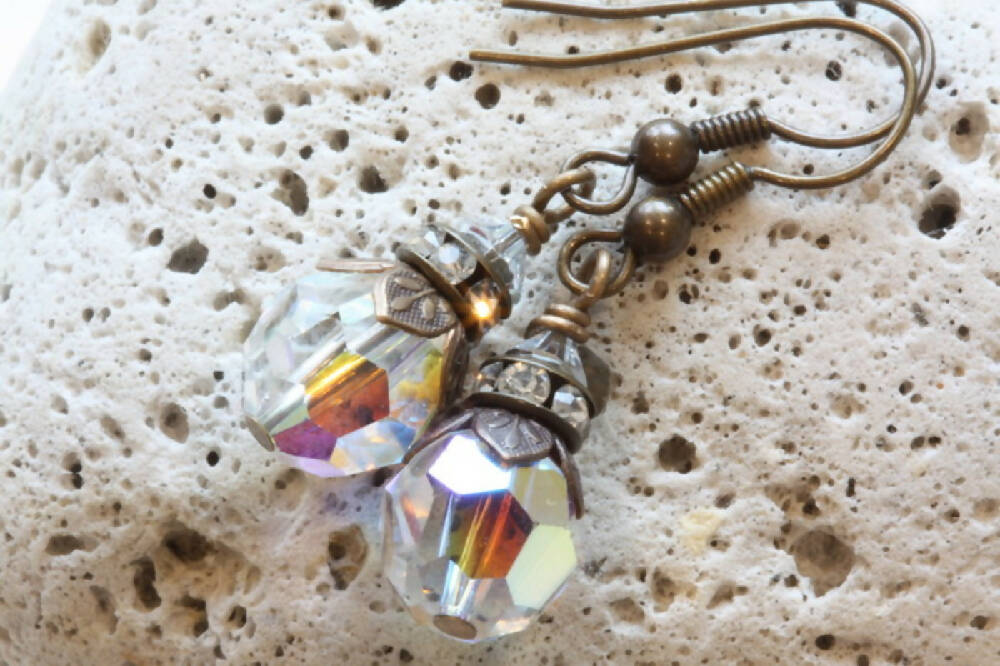 Swarovski Crystal and Brass Earrings Crystal AB