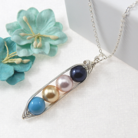Four Peas In A Pod Personalized Birthstone Necklace