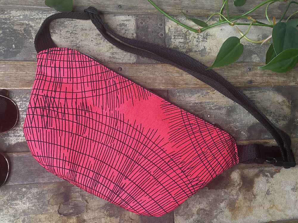 Bum/Waist/Hip Bag - Pink Contemporary Design/ Black Faux Leather