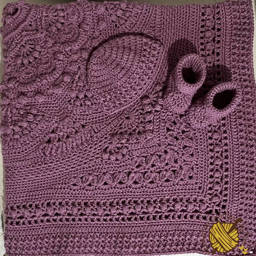 ‘Baby Arcadia’ Heirloom Handmade Baby Blanket and matching set