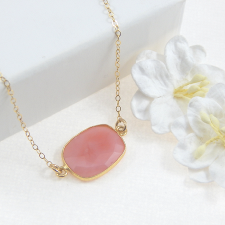 Pink Opal Necklace,Pink Opal Freeform Necklace,Choose Your Finish