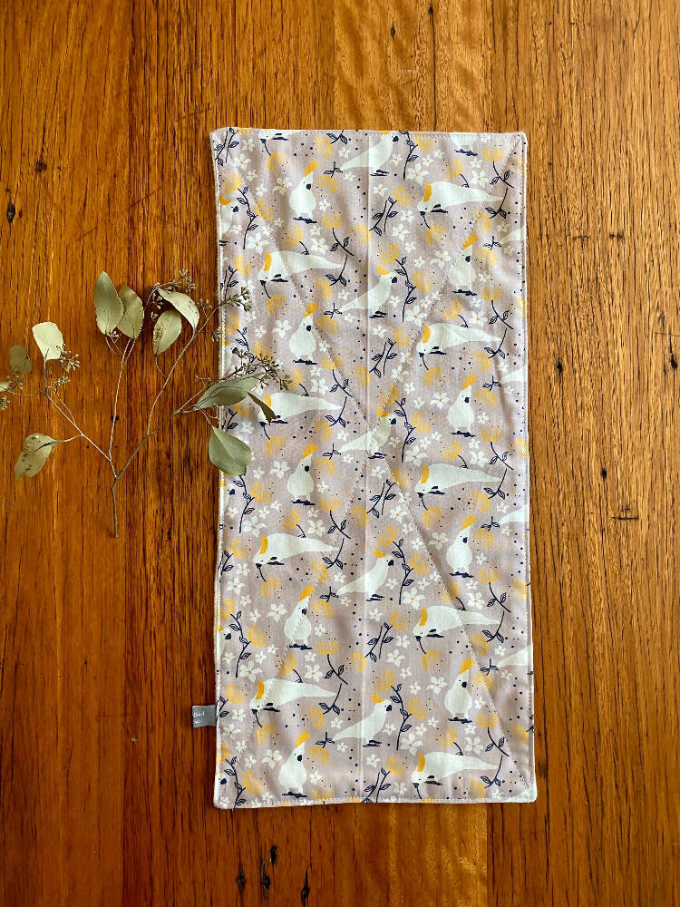 burp cloth - Australian cockatoos grey / organic cotton hemp / eco friendly