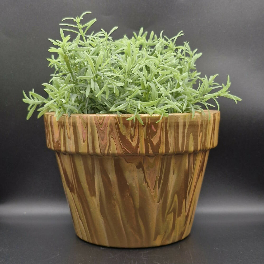 Hand Painted Terracotta Pot 15cm Golden Acrylic Pour