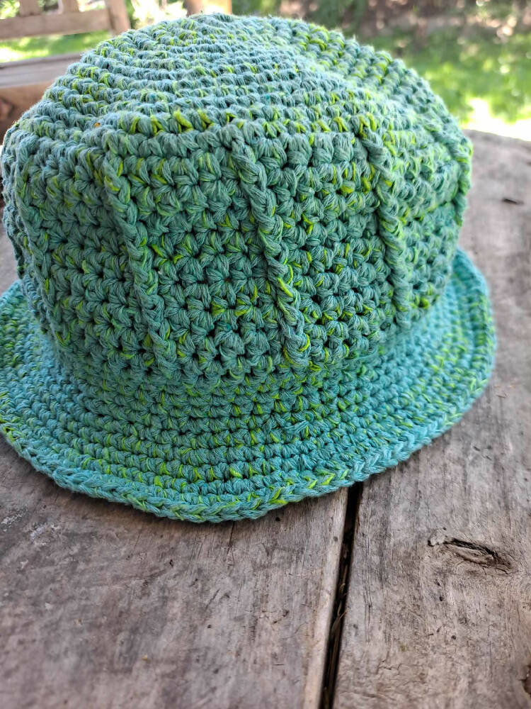 crocheted brimmed hat cotton and silk