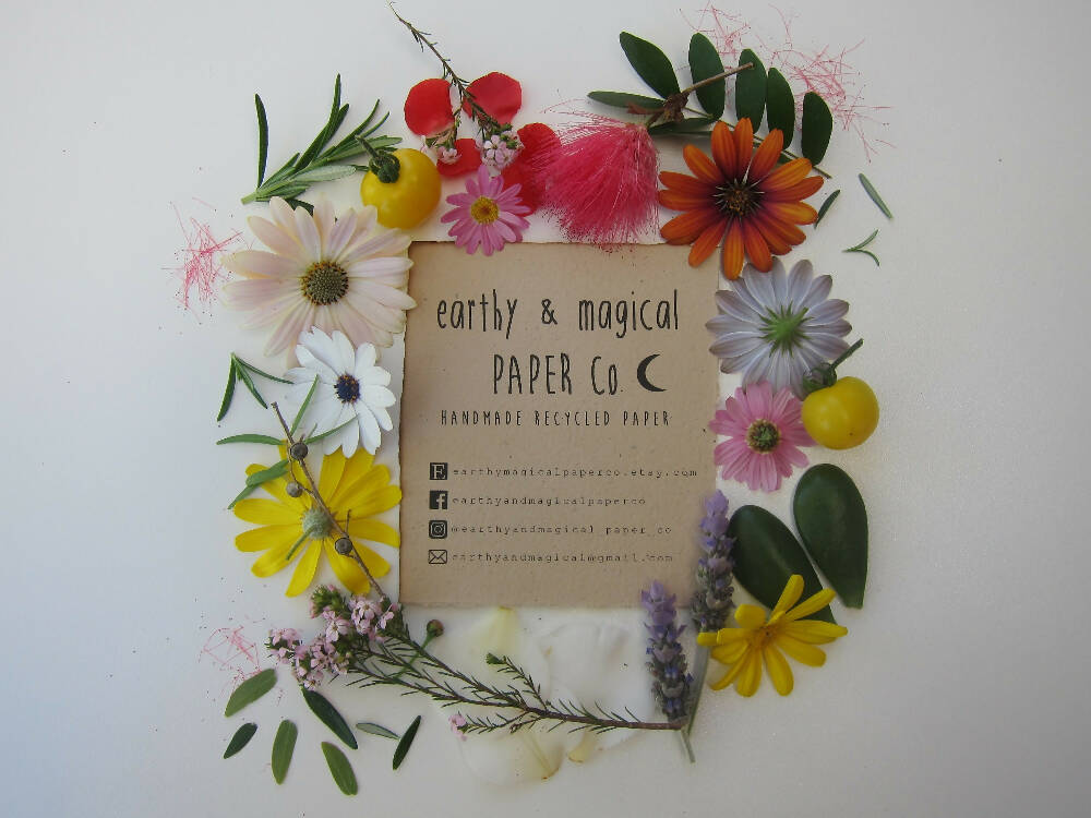 Handmade Paper with Jacaranda Leaves / Botanical Stationery / Craft Paper