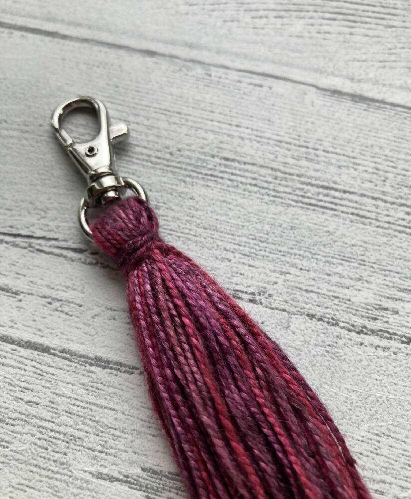 Handmade Key ring - hand dyed silk yarn - pink