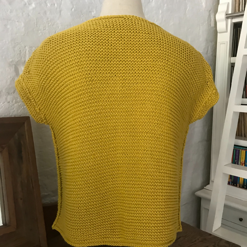 Cotton Handknit Chartreuse top. Mustard cotton knit pullover. Summer top.