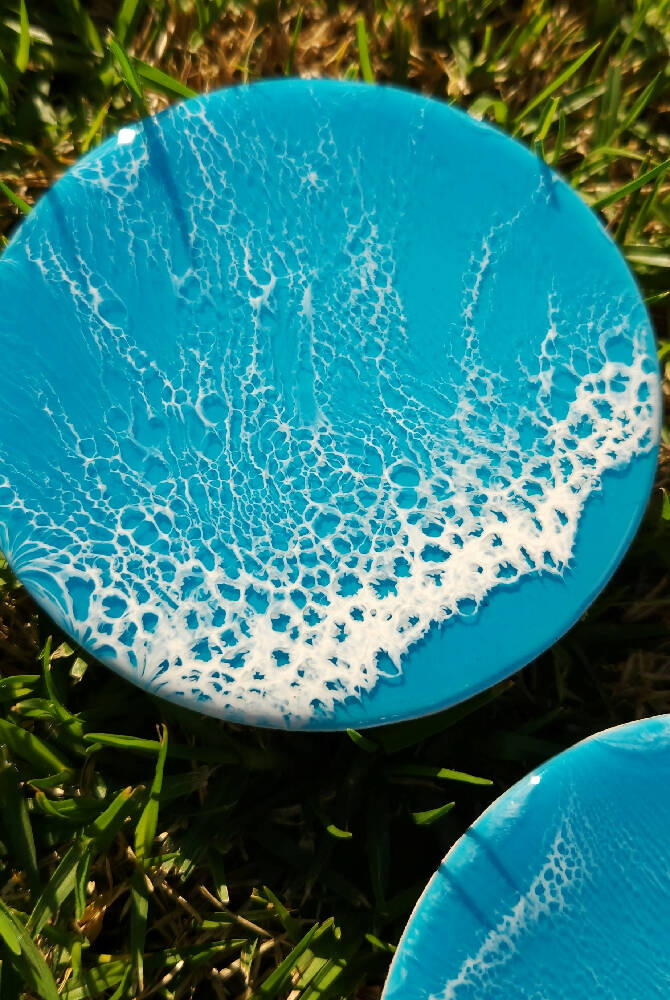 Turquoise Resin Wave Coasters (Set of 6)