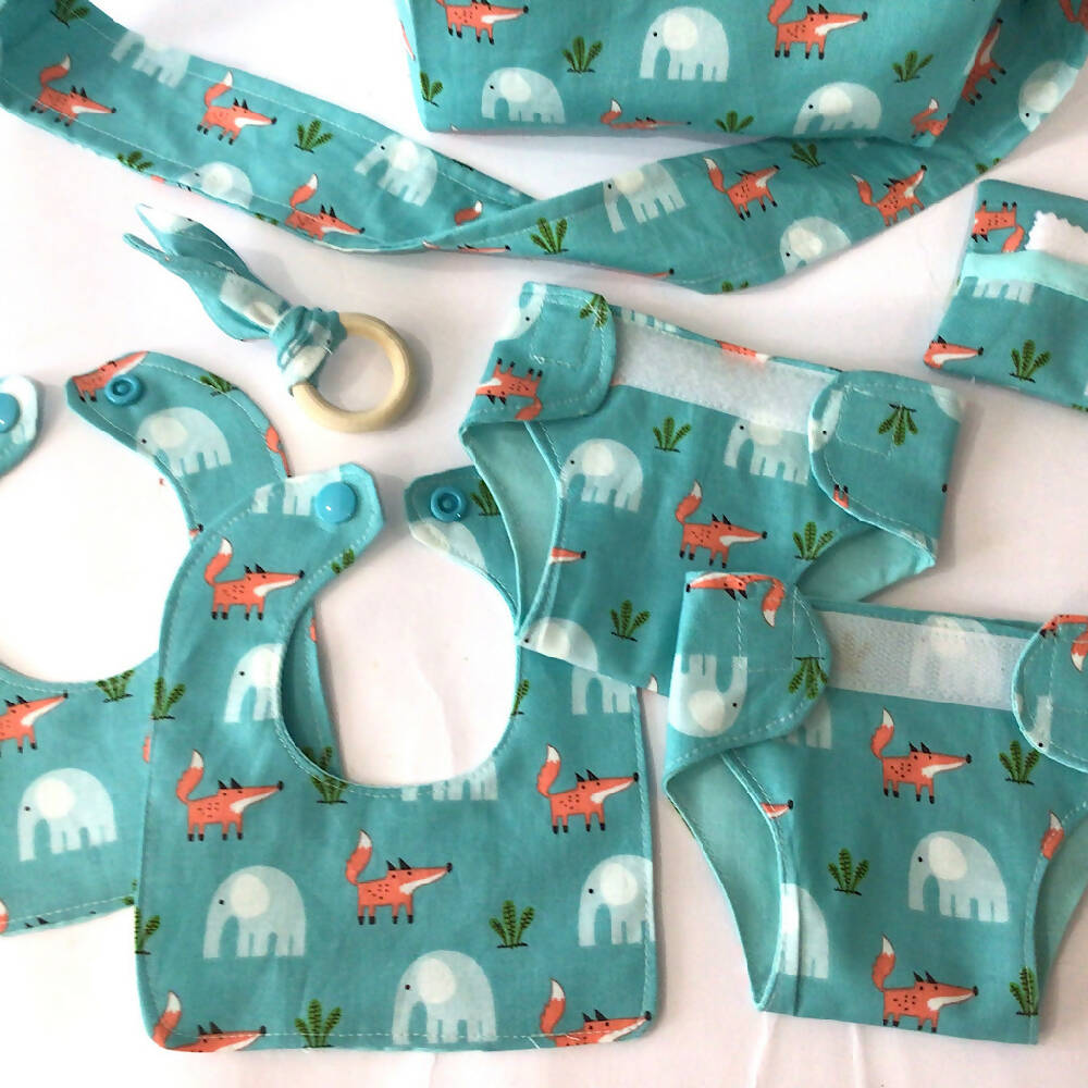Nappy Bag and accessories for Baby Doll - fox and elephant