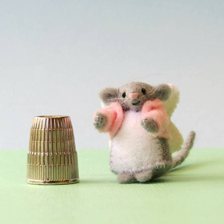 Miniature Felt Mouse - Wool Felt Angel Fairy
