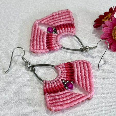 Dangle - Pink Micro Macrame Earrings