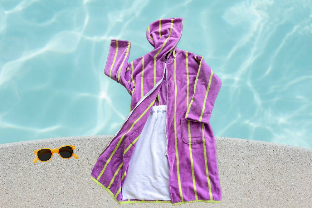 Girls Swim Robe, Lavender Stripe, Size 10