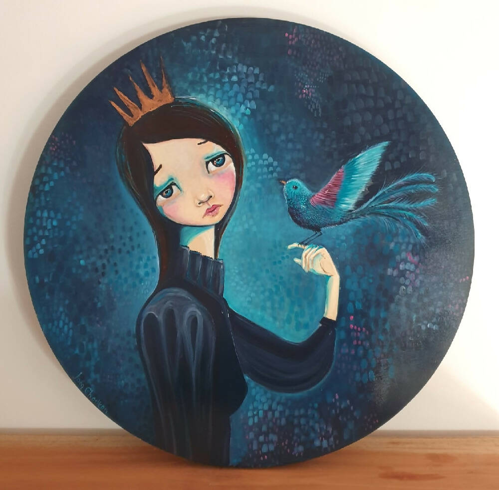 Call and i will come, painting, bird, girl , crown