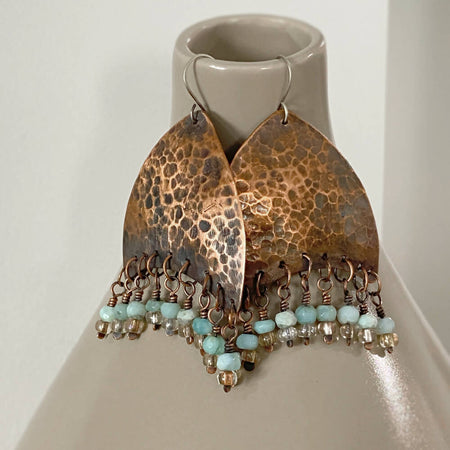 Hammered Copper Peruvian Opal Dangle Earrings