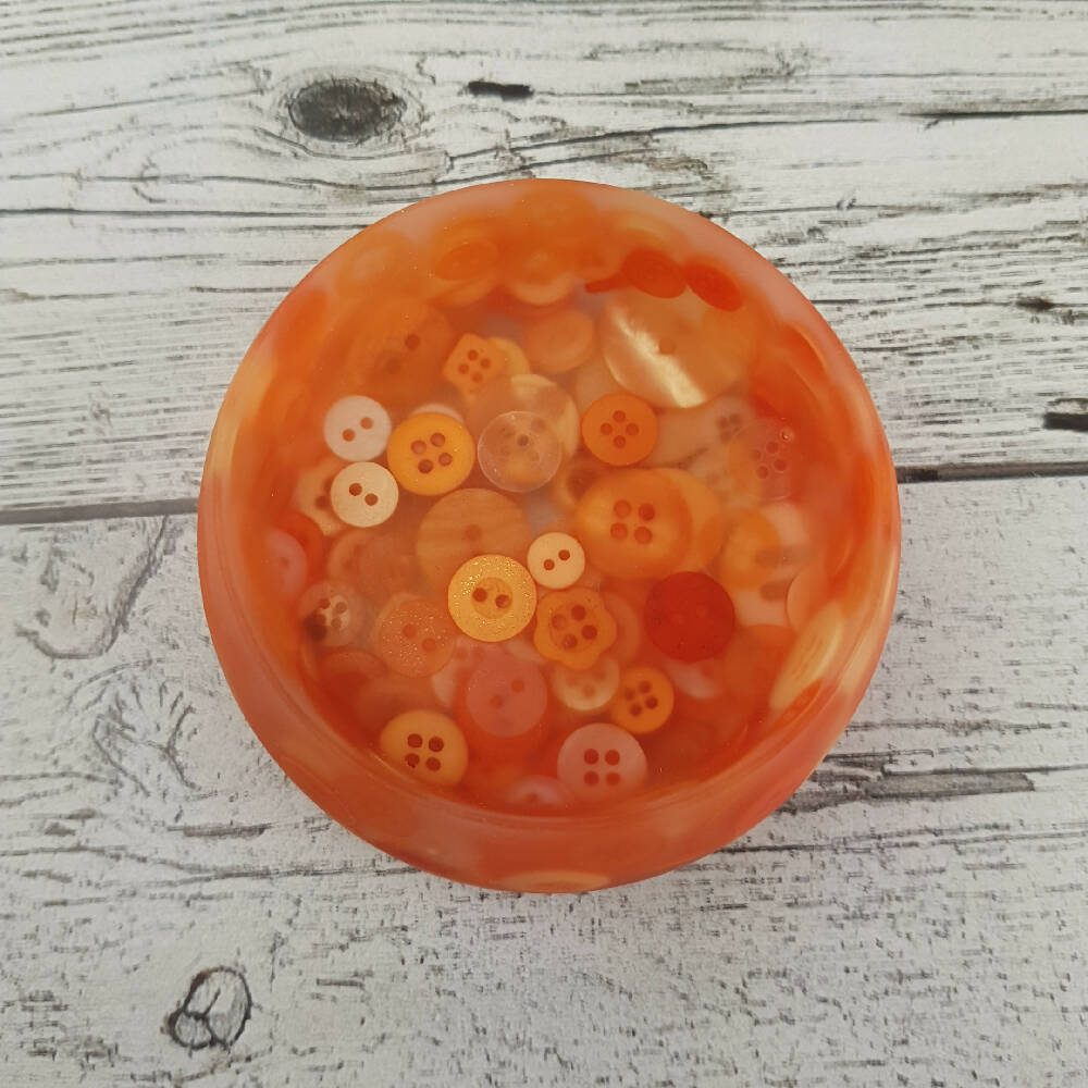 Button Bowl for Trinkets - Resin & Buttons - ORANGE