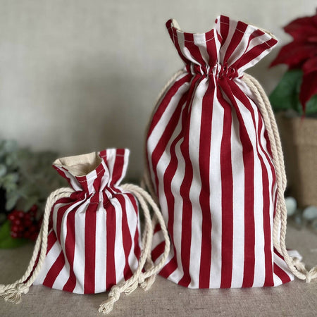Christmas Reusable Fabric Gift Bag - Red Stripe