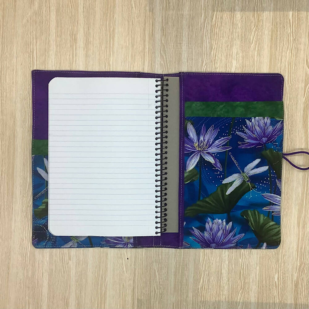 Waterlilies refillable A5 fabric notebook cover gift set - Incl. book and pen.