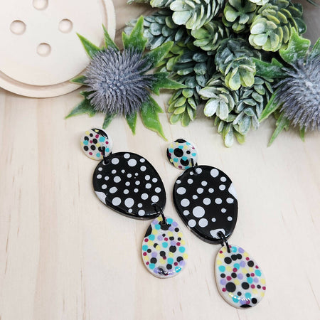 Dotti Abstract Trio Dangle Earrings - Hand Painted - Handcast Resin - Anne