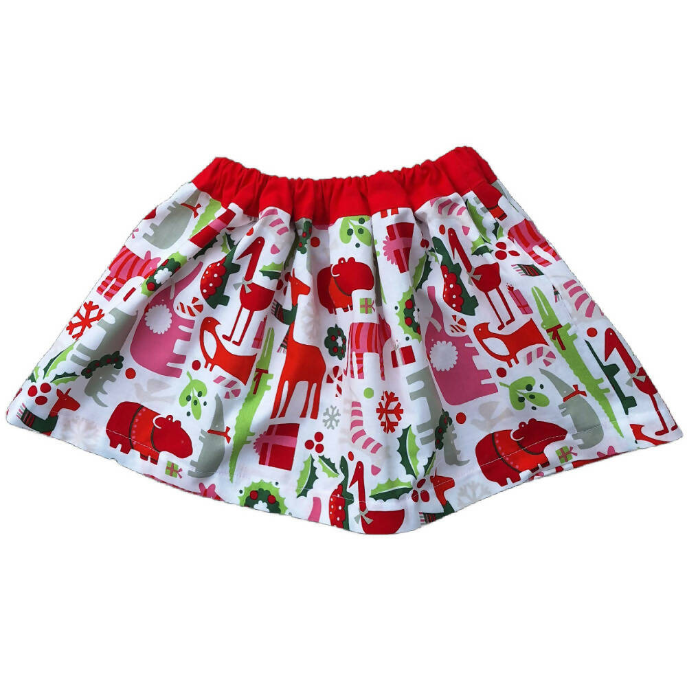 Girls Christmas Skirt & Bib Set | Size 1 |Christmas Animal Print