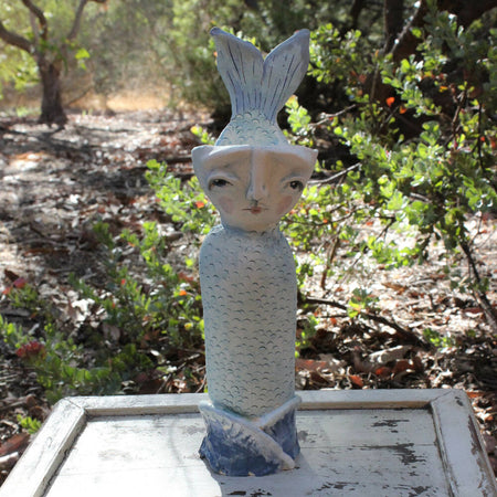 Mermaid ceramic tealight holder, blue, clay