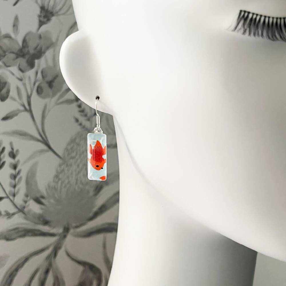 Orange Koi Fish Earrings • Japanese Paper, Resin and Glass