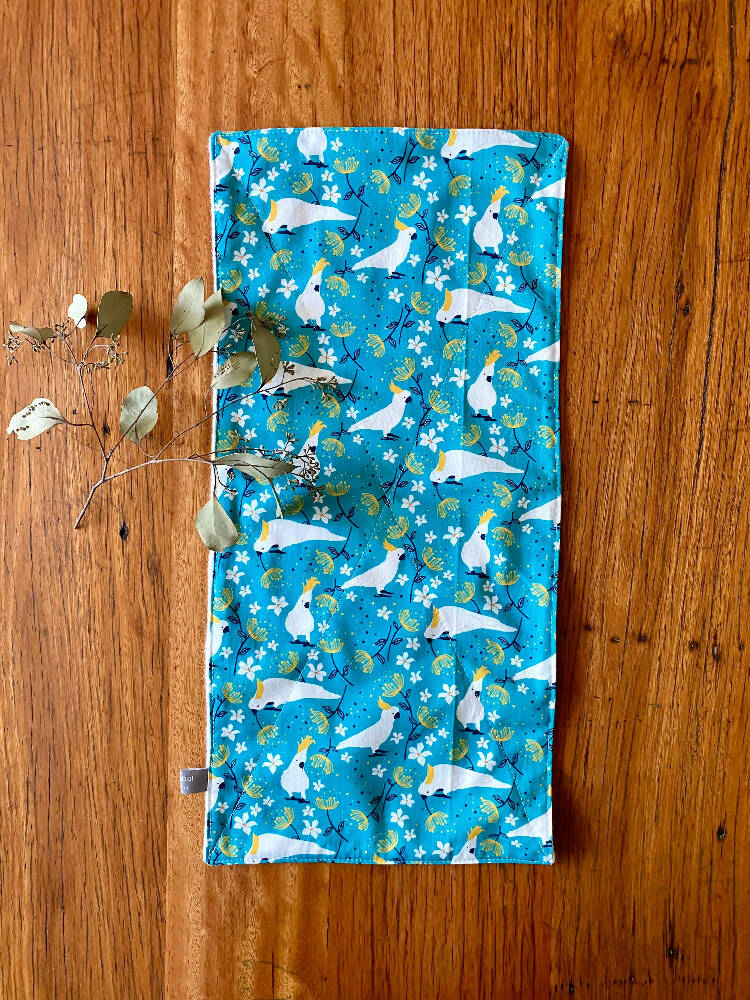 burp cloth - cockatoos turquoise / organic cotton hemp fleece / baby toddler