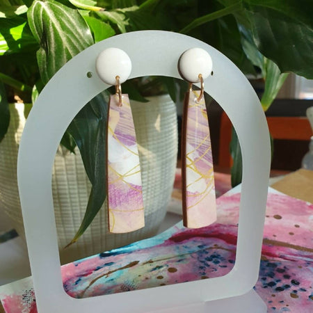 Art Play Collection | Statement resin dangles earrings | Voilet, white, cream, gold