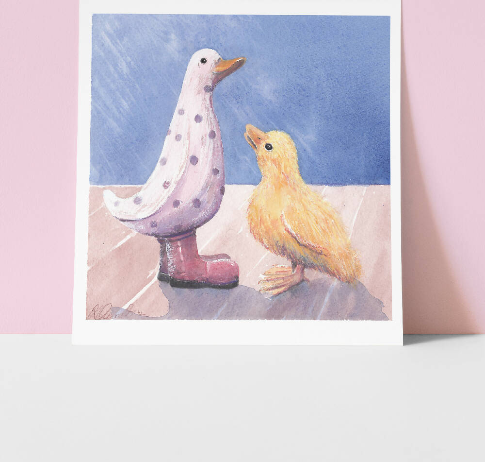 Wooden Duck and Duckling Print