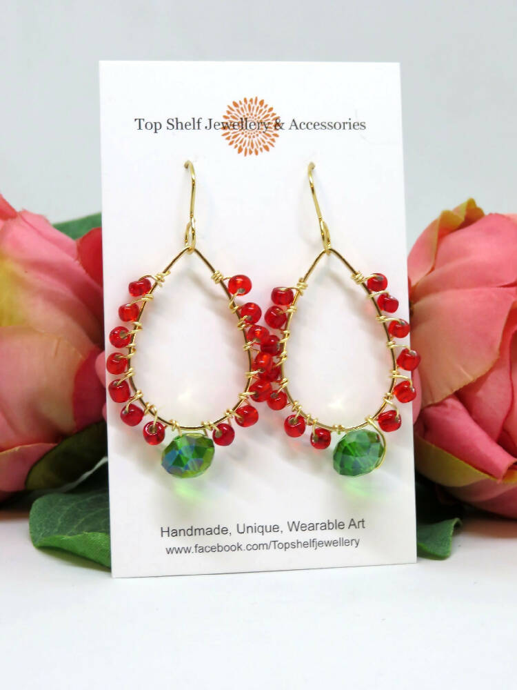 Red Green Christmas Wire Wrapped Earrings