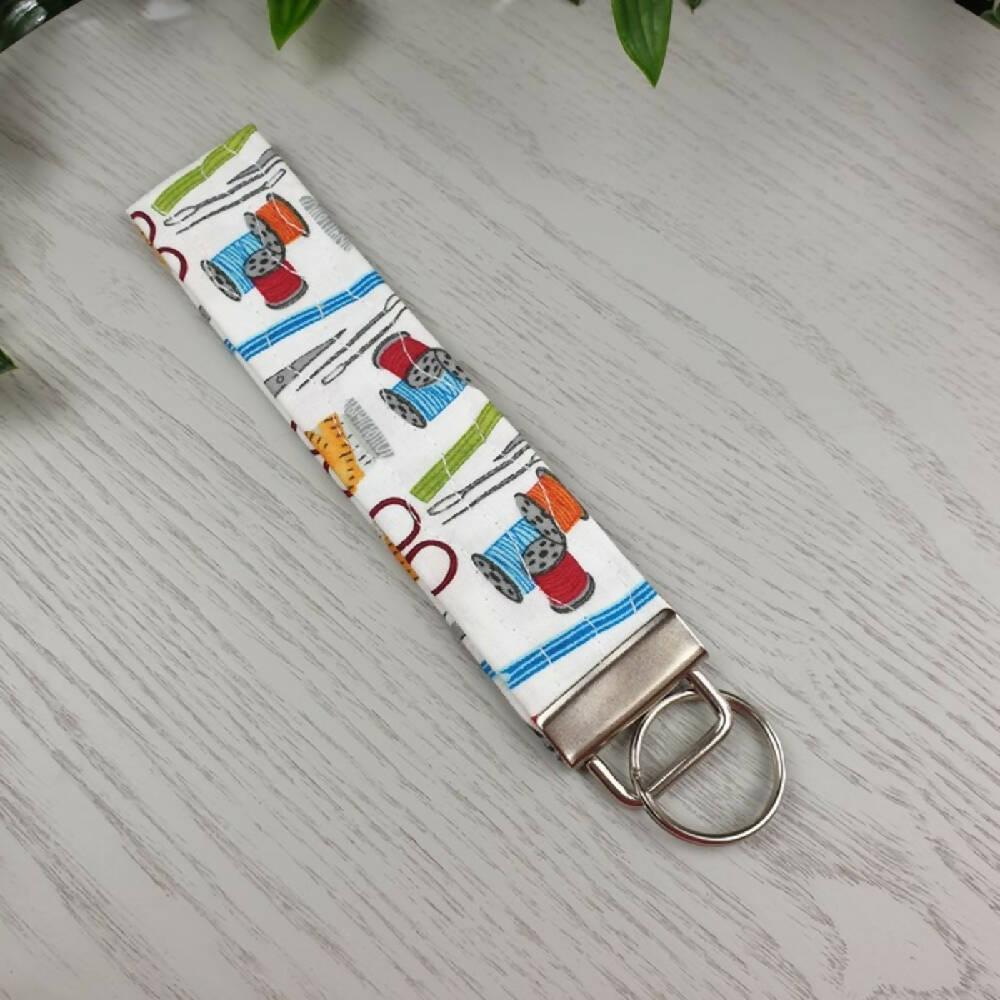 Keyfob - Sewing - scissors & measure - Button - Wristlet - Bag Tag - Keyring