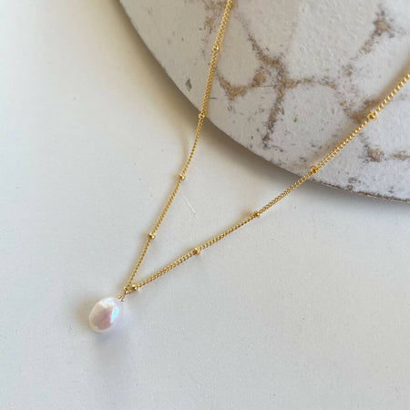 14K Gold filled freshwater pearl bobble chain necklace