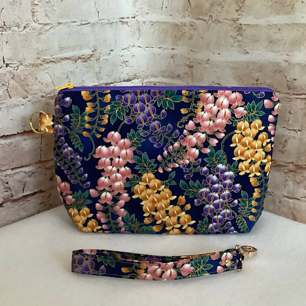 Oriental Floral Wisteria clutch purse with detachable wristlet (Approx. 24cm x 17cm - 5cm gusset)