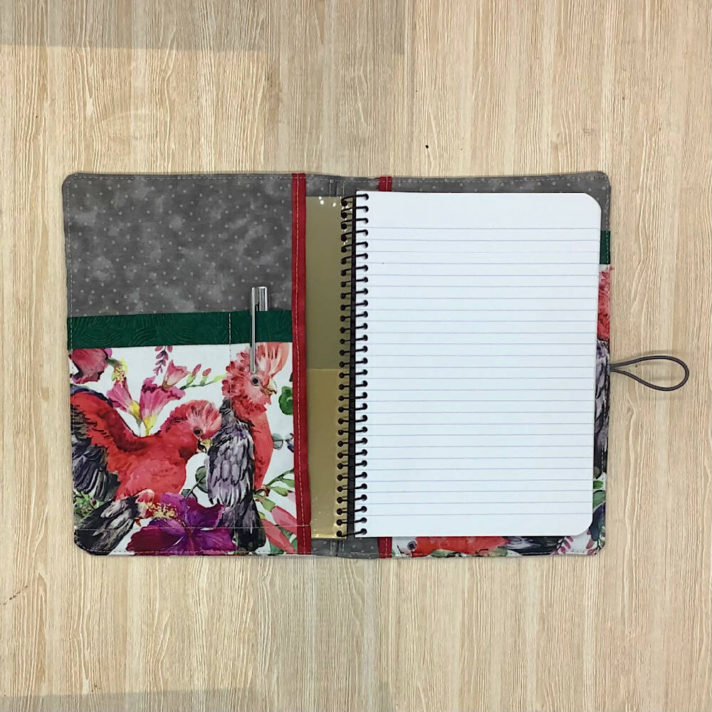 Australian bird galah refillable A5 fabric notebook cover gift set - incl. book and pen.