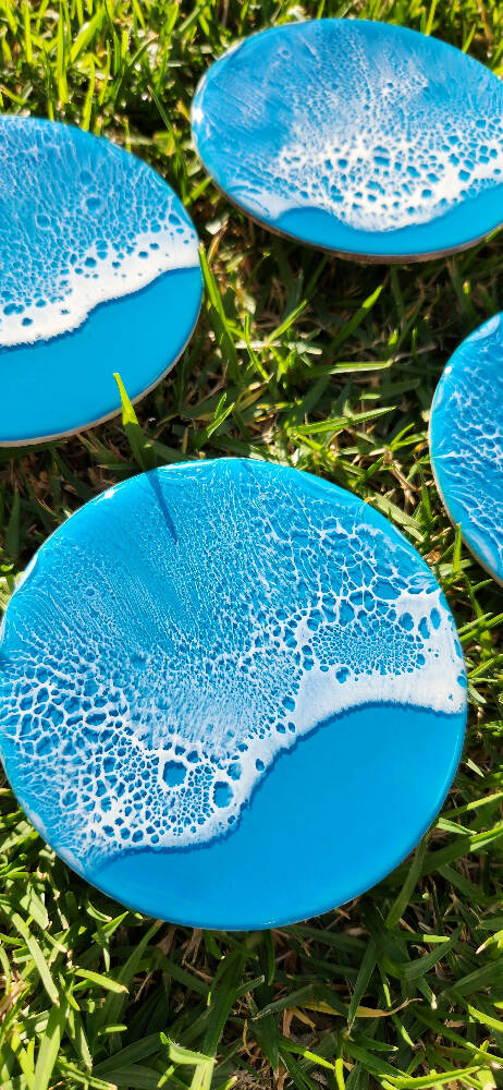 Blue Resin Wave Coasters (Set of 4)