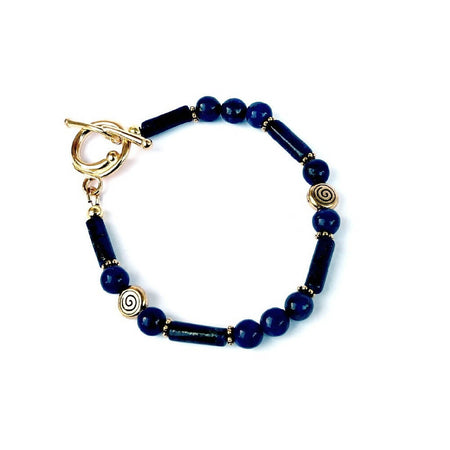 Bracelet Lapis Lazuli Gemstone and Gold Beads