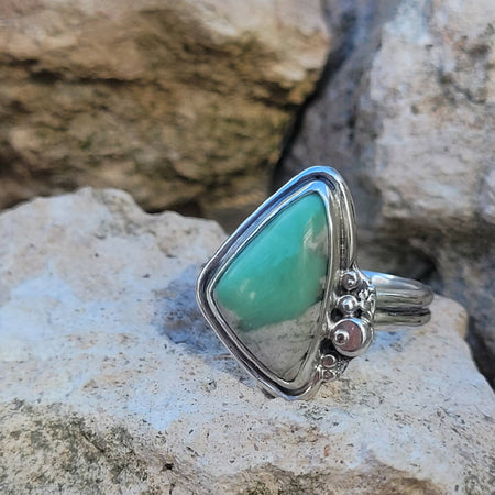 Sterling Silver Ring with Green Variscite / Size U