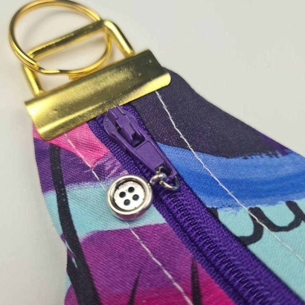 Keyfob Zippity Zip Bag Tag Fabric Hanging Pink Purple Abstract (2)